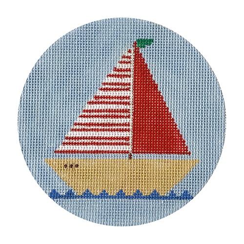 Red Sailboat Ornament Painted Canvas Doolittle Stitchery 