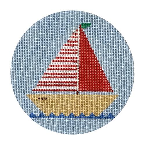 Red Sailboat Ornament Painted Canvas Doolittle Stitchery  - 1