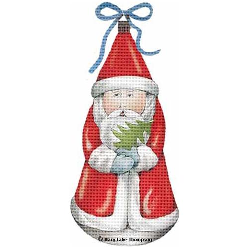 Red Santa Ornament with Blue Bow Painted Canvas Melissa Shirley Designs 