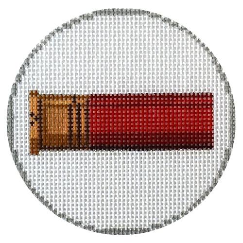 Red Shotgun Shell 3" Round Painted Canvas Two Sisters Needlepoint 