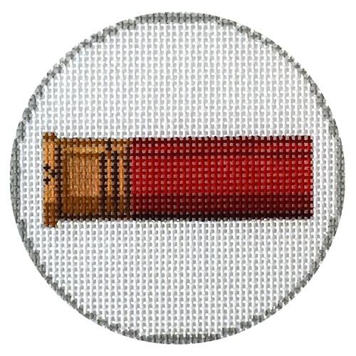 Red Shotgun Shell 3" Round Painted Canvas Two Sisters Needlepoint  - 1