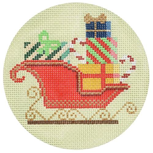 Red Sleigh Ornament Painted Canvas Burnett & Bradley 
