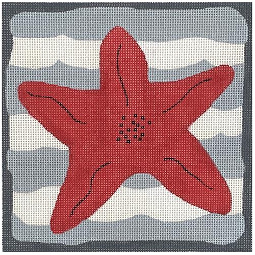 Red Starfish on Stripes Painted Canvas ditto! Needle Point Works 
