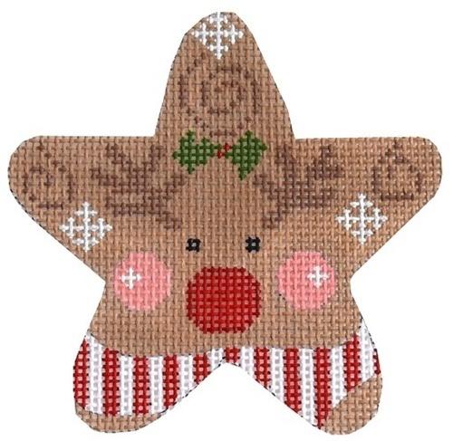 Red Striped Reindeer Star on 13 Painted Canvas Danji Designs  - 1