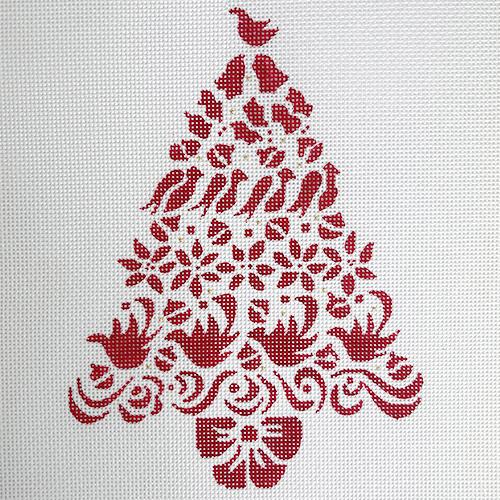 Red Swirls Christmas Tree Painted Canvas The Plum Stitchery 