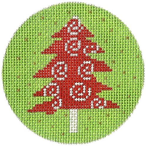 Red Swirly Tree on Green Painted Canvas CBK Needlepoint Collections  - 1