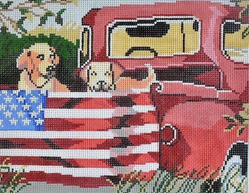 Red Truck Dogs Painted Canvas Birds of a Feather 
