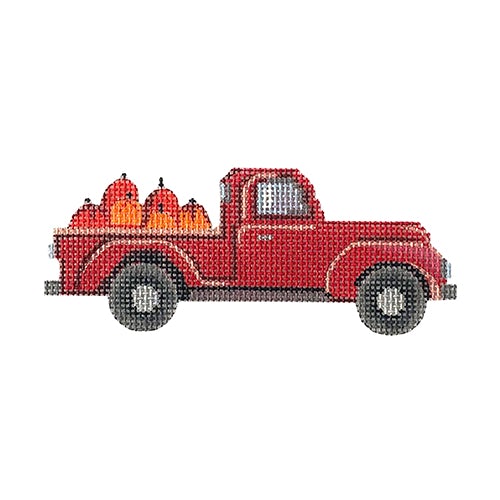 Red Truck with Pumpkins Painted Canvas All About Stitching/The Collection Design 