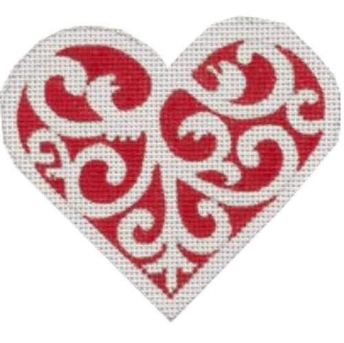 Red & White Scroll Heart Painted Canvas Pepperberry Designs 