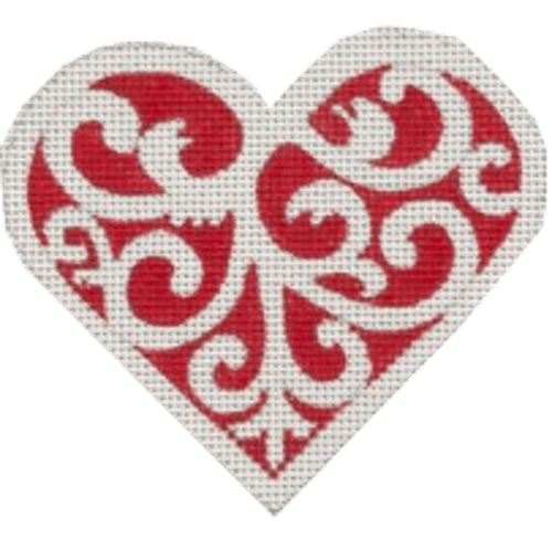 Red & White Scroll Heart Painted Canvas Pepperberry Designs 
