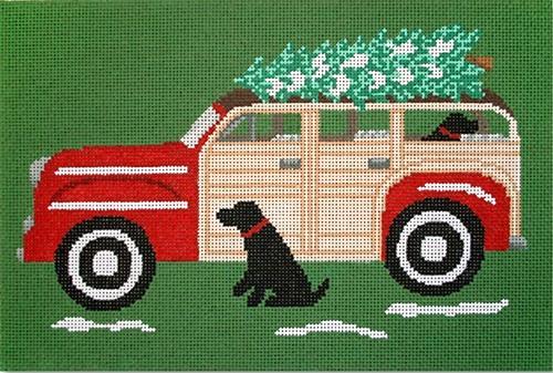 Red Woody with Dog Painted Canvas CBK Needlepoint Collections 