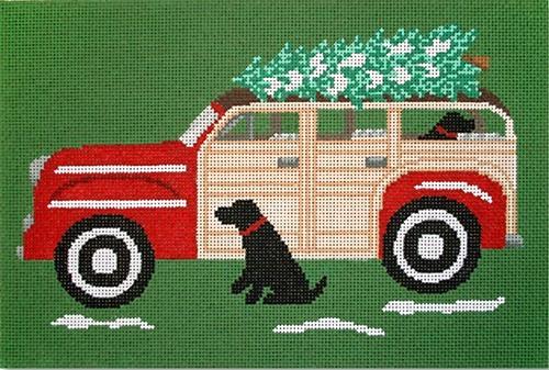 Red Woody with Dog Painted Canvas CBK Needlepoint Collections 
