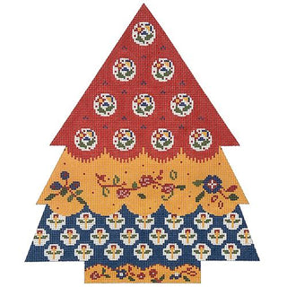 Red, Yellow & Blue Patchwork Tree Painted Canvas Cooper Oaks Design 
