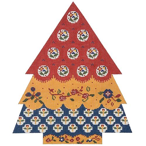 Red, Yellow & Blue Patchwork Tree Painted Canvas Cooper Oaks Design  - 1