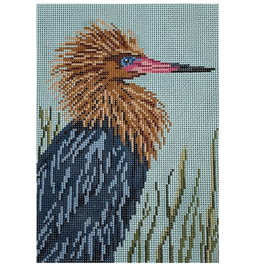 Reddish Egret on 13 Painted Canvas Needle Crossings 