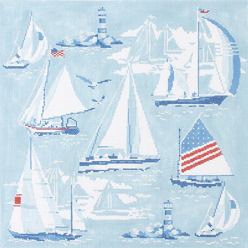 Regatta Pillow Painted Canvas Kirk & Bradley 