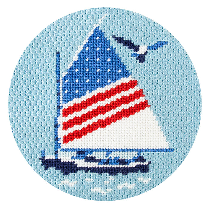 Regatta Round   Sailing Dinghy Canvas Printed Canvas Needlepoint To Go 
