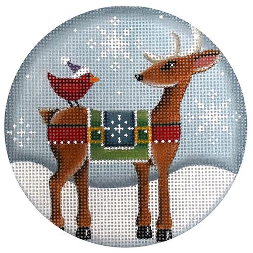 Reindeer and Cardinal Ornament Painted Canvas Rebecca Wood Designs 