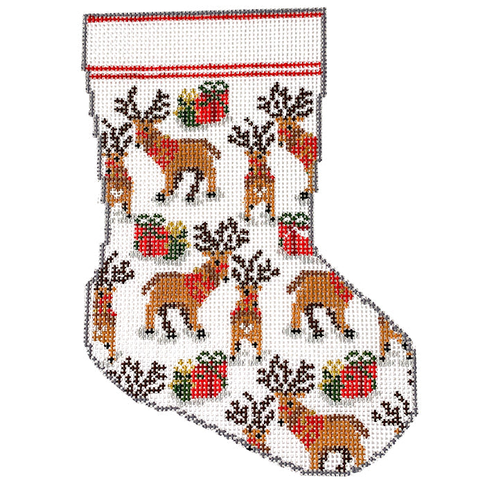 Reindeer and Presents Mini Stocking Painted Canvas KCN Designers  - 1