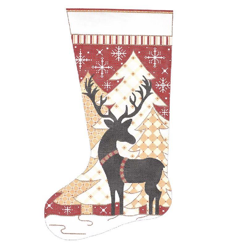 Reindeer and Trees Stocking Painted Canvas Alice Peterson Company 
