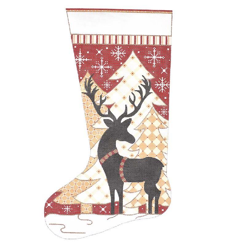 Reindeer and Trees Stocking Painted Canvas Alice Peterson Company  - 1