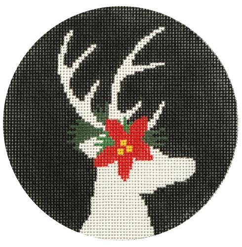 Reindeer on Black Background Painted Canvas CBK Needlepoint Collections 
