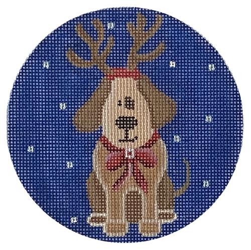 Reindeer Pup Round Painted Canvas Pepperberry Designs  - 1