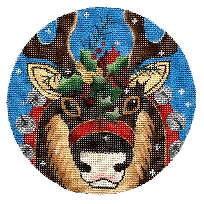 Reindeer Round Ornament Painted Canvas Raymond Crawford Designs 