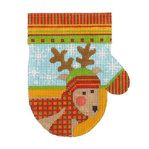 Reindeer with Scarf Mitten Painted Canvas Danji Designs 
