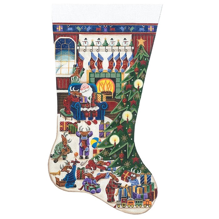 Reindeer's Christmas Stocking on 18 TTR Painted Canvas Rebecca Wood Designs 
