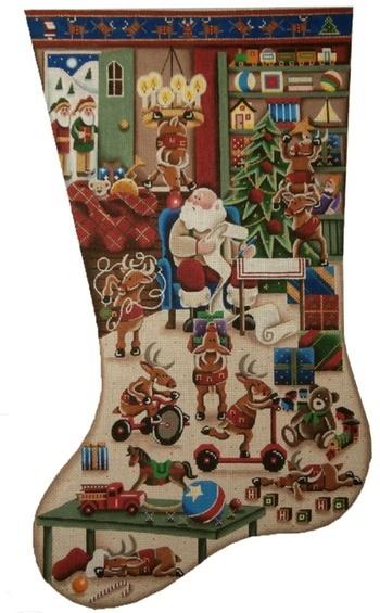 Restless Reindeer Stocking on 18 Painted Canvas Rebecca Wood Designs 