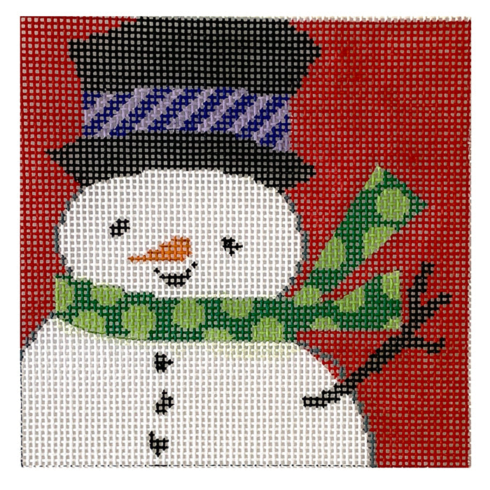 Retro Snowman Ornament Painted Canvas Patti Mann  - 1
