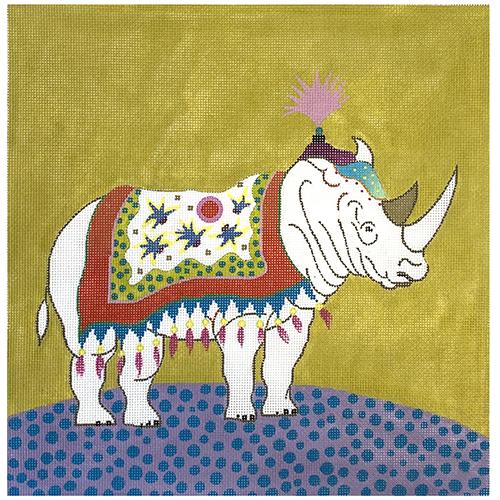 Rhino on Green Background Painted Canvas Colors of Praise 
