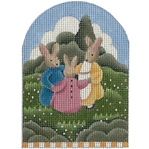 Ring Around the Rosie Bunnies Dome Painted Canvas Melissa Shirley Designs 