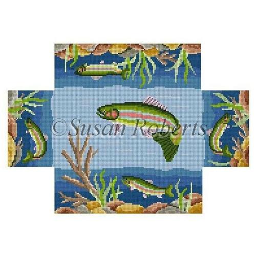 Riverbed Rainbow Trout Brick Cover Painted Canvas Susan Roberts Needlepoint Designs, Inc. 