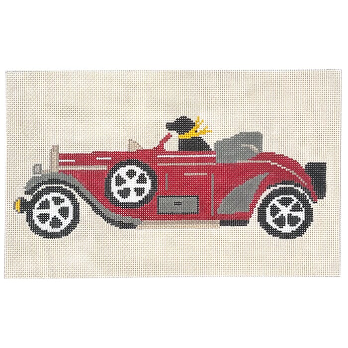 Roadster with Dog Painted Canvas CBK Needlepoint Collections 