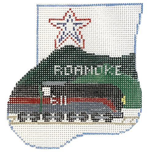 Roanoke, VA Mini Sock with Star Insert Painted Canvas Kathy Schenkel Designs  - 1