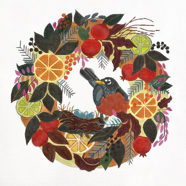 Robin in Wreath Painted Canvas Melissa Prince Designs  - 1