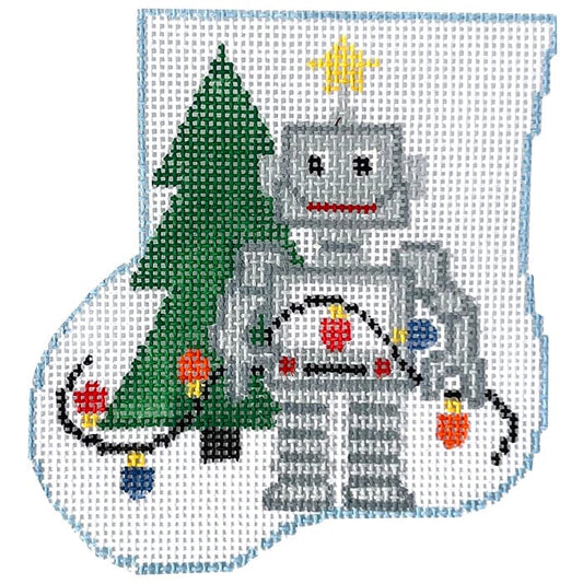 Robot Mini Sock with Robot Insert Painted Canvas Kathy Schenkel Designs 