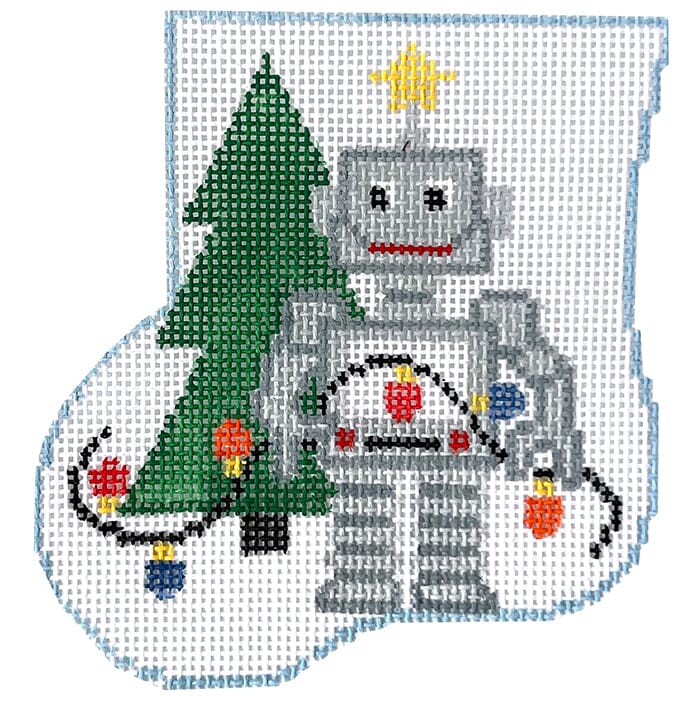 Robot Mini Sock with Robot Insert Painted Canvas Kathy Schenkel Designs  - 1