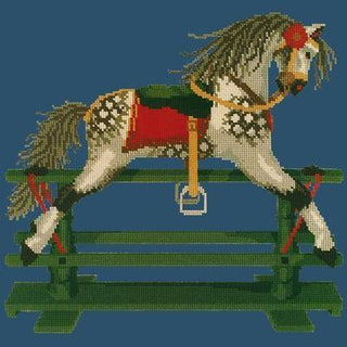 Rocking Horse Needlepoint Kit Kits Elizabeth Bradley Design Dark Blue 
