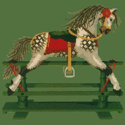 Rocking Horse Needlepoint Kit Kits Elizabeth Bradley Design Dark Green 
