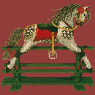 Rocking Horse Needlepoint Kit Kits Elizabeth Bradley Design Dark Red 
