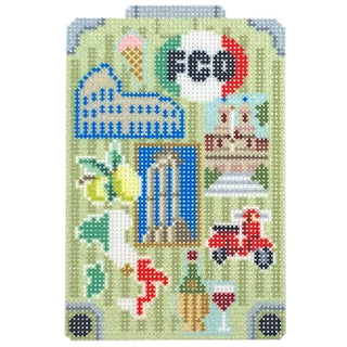 Rome Suit Case Ornament/Insert Printed Canvas Needlepoint To Go 
