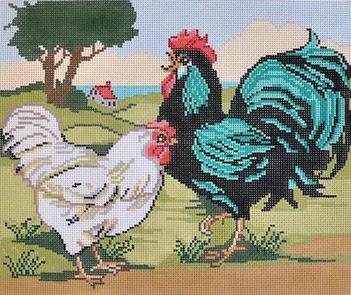 Rooster Landscape Painted Canvas Birds of a Feather  - 1
