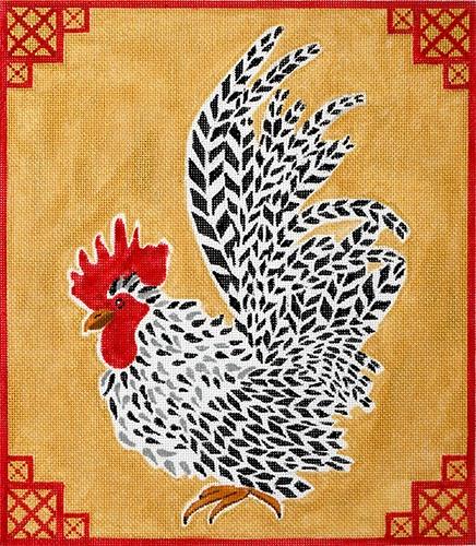 Rooster on Gold 2 Painted Canvas Kate Dickerson Needlepoint Collections  - 1