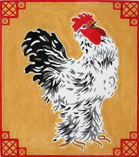 Rooster on Gold Painted Canvas Kate Dickerson Needlepoint Collections 