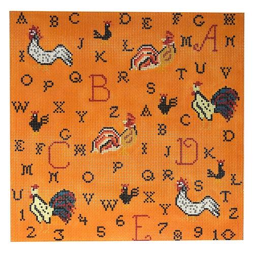 Rooster Sampler Gold Painted Canvas Birds of a Feather 