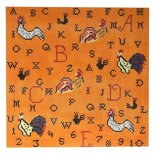 Rooster Sampler Gold Painted Canvas Birds of a Feather 
