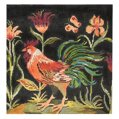 Rooster with Flowers Painted Canvas Birds of a Feather 
